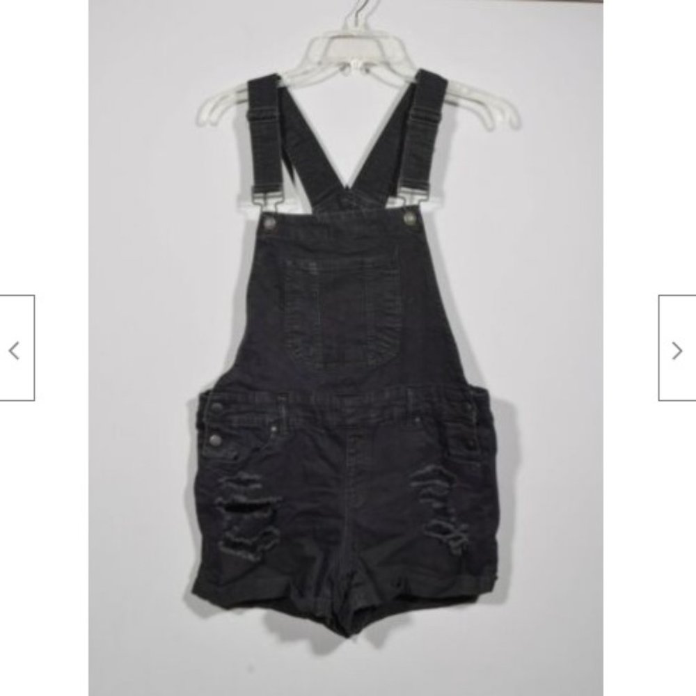 Blue Spice Cotton Stretch Black Distressed Destroyed Short Overalls Sz 11